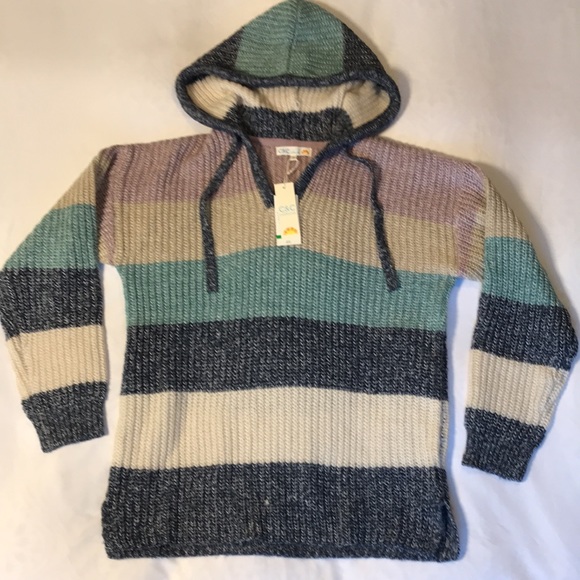 NWT C&C California Marl Striped Chunky Hooded V-Neck Sweater - Picture 4 of 14
